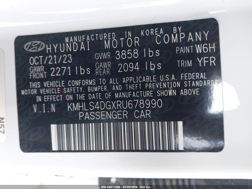 2024 Hyundai Elantra VIN KMHLS4DGXRU678990 IAAI salvage auction — FRONT END, Salvage (Illinois), sold $5,650 on 2026-07-14 (photo 9)
