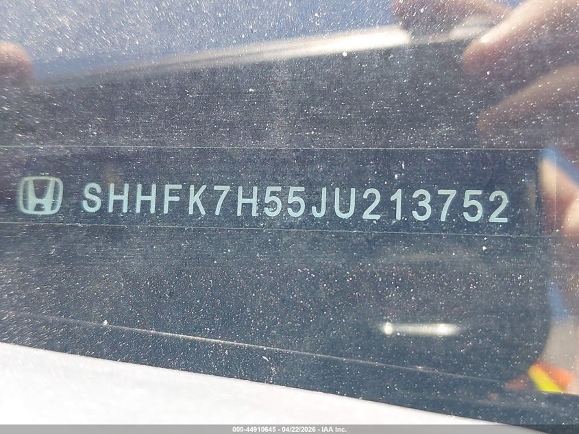 2018 Honda Civic VIN SHHFK7H55JU213752 IAAI salvage auction — RIGHT SIDE, Clear (Indiana), sold $2,200 on 2026-07-16 (photo 9)