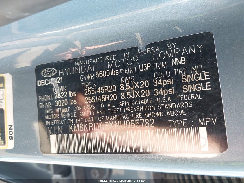2022 Hyundai Ioniq 5 VIN KM8KRDAFXNU065782 IAAI salvage auction — FRONT END, Mv-907A (New York), sold $1,550 on 2026-07-21 (photo 9)