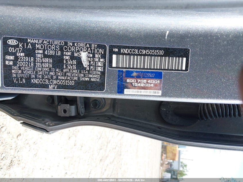 2017 Kia Niro VIN KNDCC3LC9H5051510 IAAI salvage auction — FRONT END, Salvage (Delaware), sold $1,200 on 2026-07-20 (photo 9)