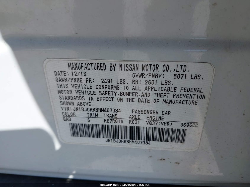 2017 Infiniti Qx50 VIN JN1BJ0RR8HM407384 IAAI salvage auction — REAR END, Salvage Title, sold $525 on 2026-07-21 (photo 9)