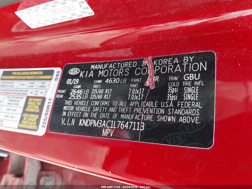 2020 Kia Sportage VIN KNDPM3AC1L7647113 IAAI salvage auction — FRONT END, Salvage (Illinois), sold $2,325 on 2026-07-08 (photo 9)