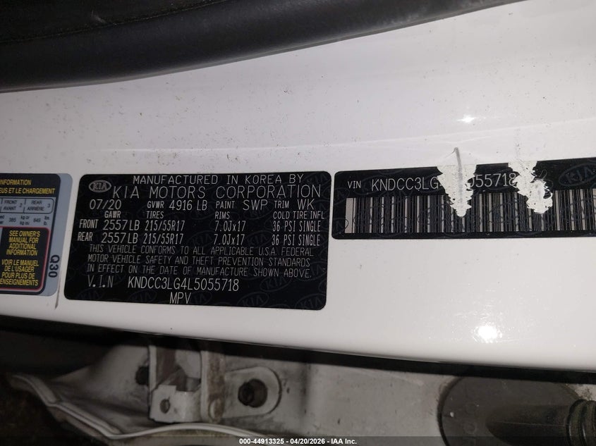 2020 Kia Niro VIN KNDCC3LG4L5055718 IAAI salvage auction — REAR END, Salvage Title, sold $6,200 on 2026-07-30 (photo 9)