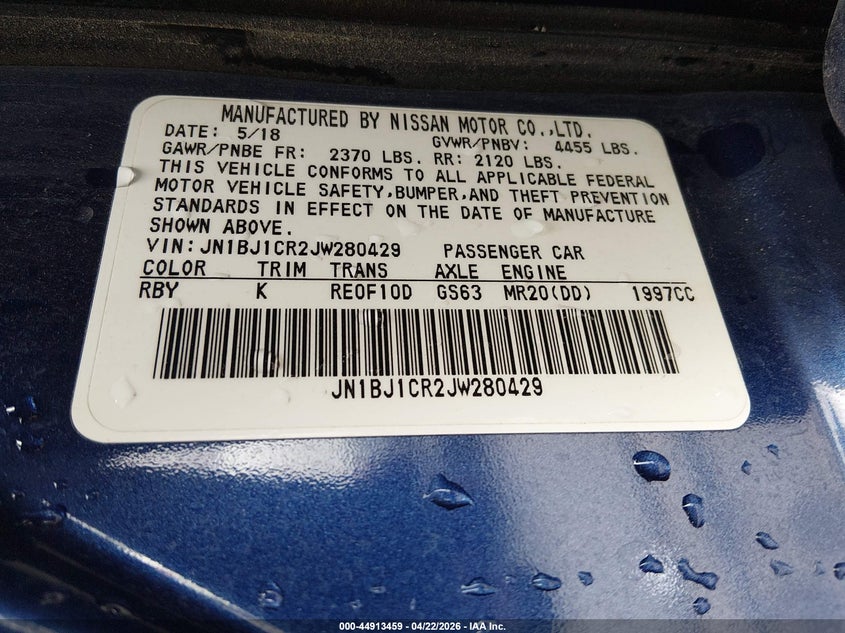 2018 Nissan Rogue VIN JN1BJ1CR2JW280429 IAAI salvage auction — FRONT END, Salvage (Utah), sold $2,200 on 2026-07-16 (photo 9)