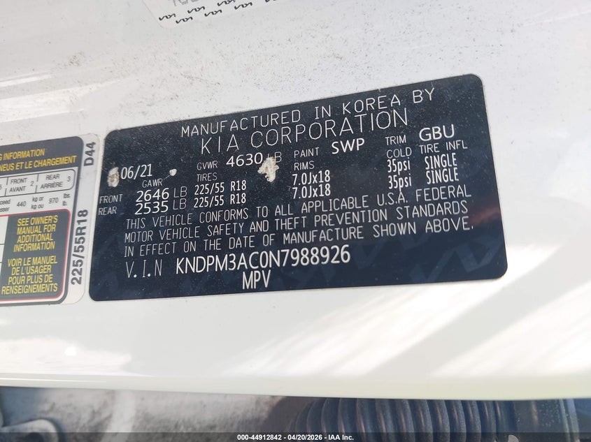 2022 Kia Sportage VIN KNDPM3AC0N7988926 IAAI salvage auction — FRONT END, Wait Title, sold $2,250 on 2026-07-15 (photo 9)