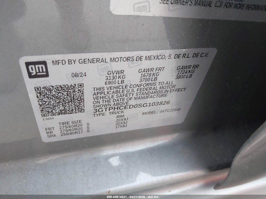 2025 Gmc SIERRA VIN 3GTPHCED0SG103826 IAAI salvage auction — FRONT END, Salvage Title, sold $22,000 on 2026-07-29 (photo 9)