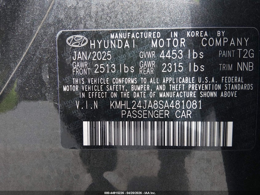 2025 Hyundai Sonata VIN KMHL24JA8SA481081 IAAI salvage auction — REAR END, Rebuildable (Florida), sold $6,100 on 2026-07-06 (photo 9)