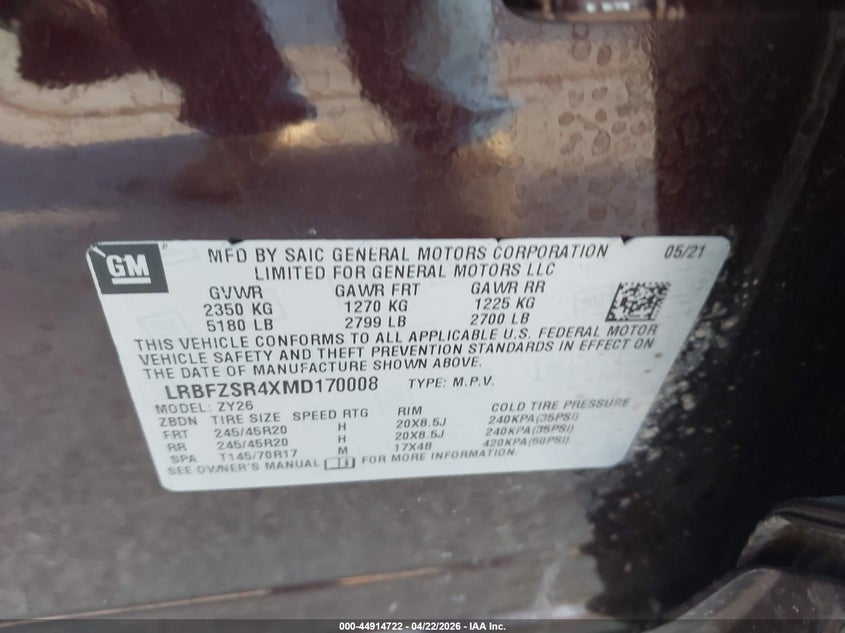 2021 Buick Envision VIN LRBFZSR4XMD170008 IAAI salvage auction — FRONT END, Salvage (Iowa), sold $5,100 on 2026-07-28 (photo 9)