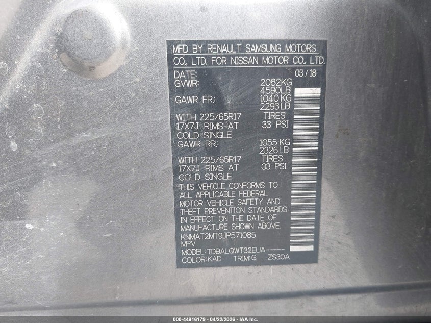 2018 Nissan Rogue VIN KNMAT2MT9JP571085 IAAI salvage auction — ALL OVER, Salvage (Louisiana), sold $1,800 on 2026-07-13 (photo 9)