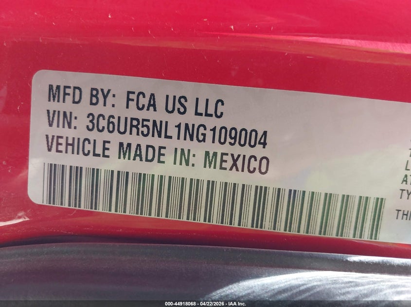 2022 Ram 2500 VIN 3C6UR5NL1NG109004 IAAI salvage auction — ROLLOVER, Salvage Title, sold $8,600 on 2026-07-28 (photo 9)