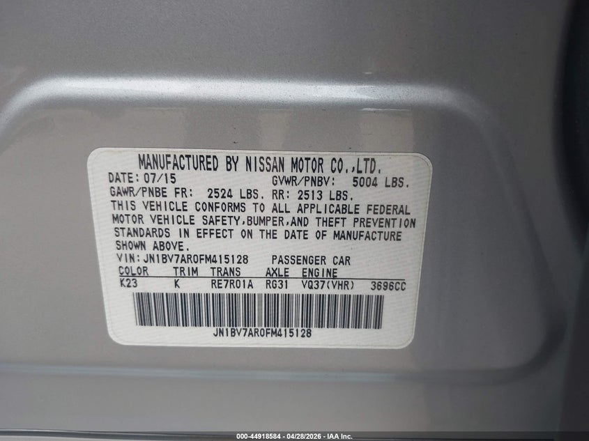 2015 Infiniti Q50 VIN JN1BV7AR0FM415128 IAAI salvage auction — FRONT END, Salvage (Idaho), sold $1,850 on 2026-07-31 (photo 9)