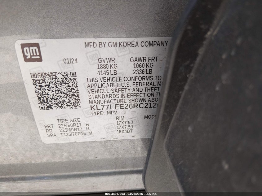2024 Chevrolet Trax VIN KL77LFE26RC212607 IAAI salvage auction — FRONT END, Salvage Title, sold $1,500 on 2026-08-01 (photo 9)