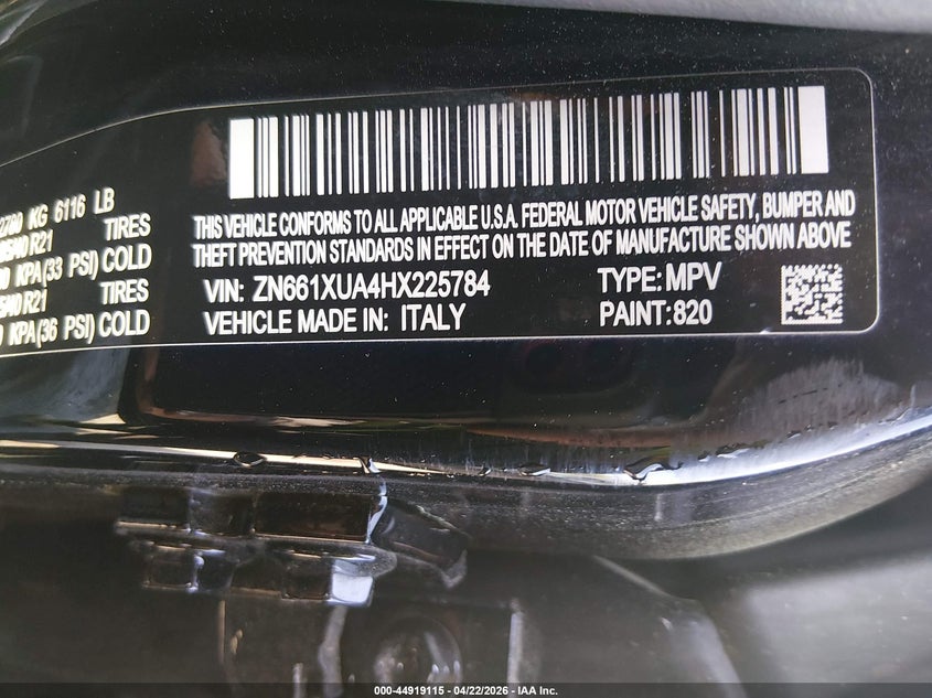 2017 Maserati Levante VIN ZN661XUA4HX225784 IAAI salvage auction — FRONT END, Clear (Virginia), sold $25 on 2026-08-03 (photo 9)
