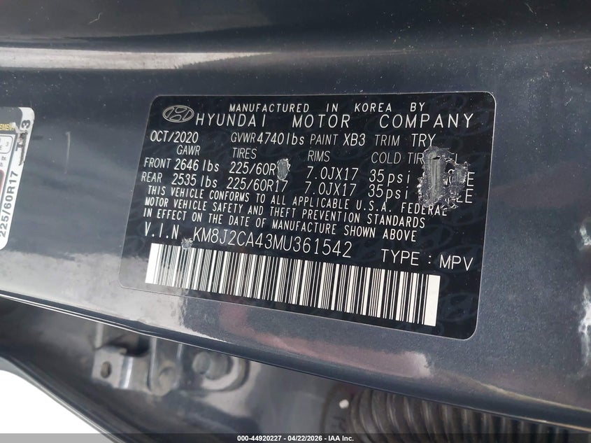 2021 Hyundai Tucson VIN KM8J2CA43MU361542 IAAI salvage auction — RIGHT SIDE, Salvage (Connecticut), sold $4,800 on 2026-07-09 (photo 9)