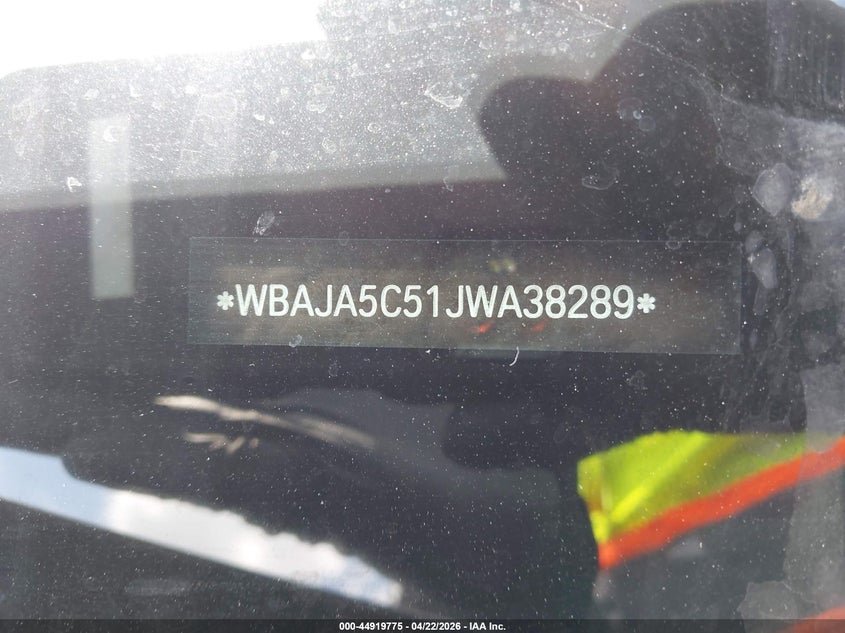 2018 BMW 5er VIN WBAJA5C51JWA38289 IAAI salvage auction — FRONT END, Salvage Title, sold $4,975 on 2026-07-15 (photo 9)