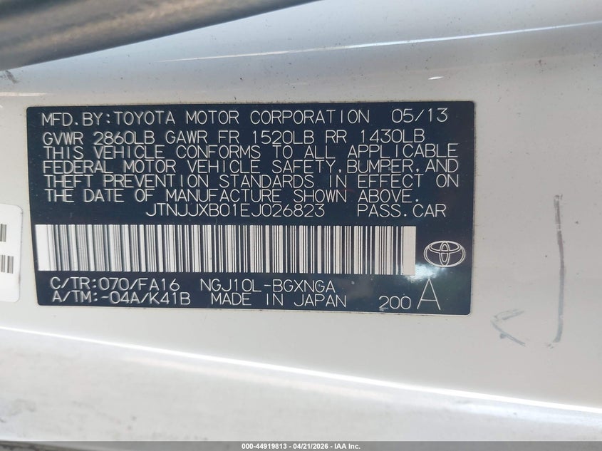 2014 Scion Iq VIN JTNJJXB01EJ026823 IAAI salvage auction — FRONT END, Salvage (New Jersey), sold $1,550 on 2026-08-02 (photo 9)