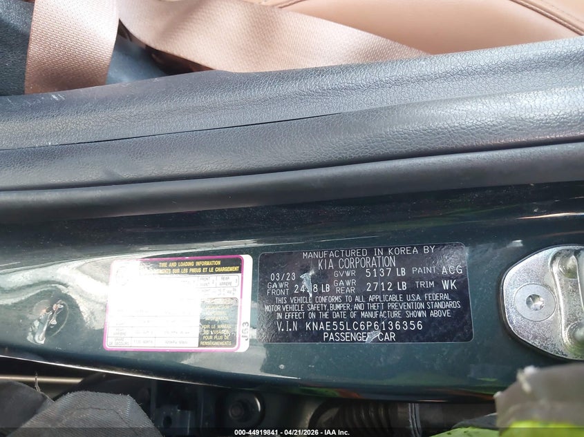2023 Kia Stinger VIN KNAE55LC6P6136356 IAAI salvage auction — FRONT END, Salvage (Ohio), sold $5,200 on 2026-07-15 (photo 9)