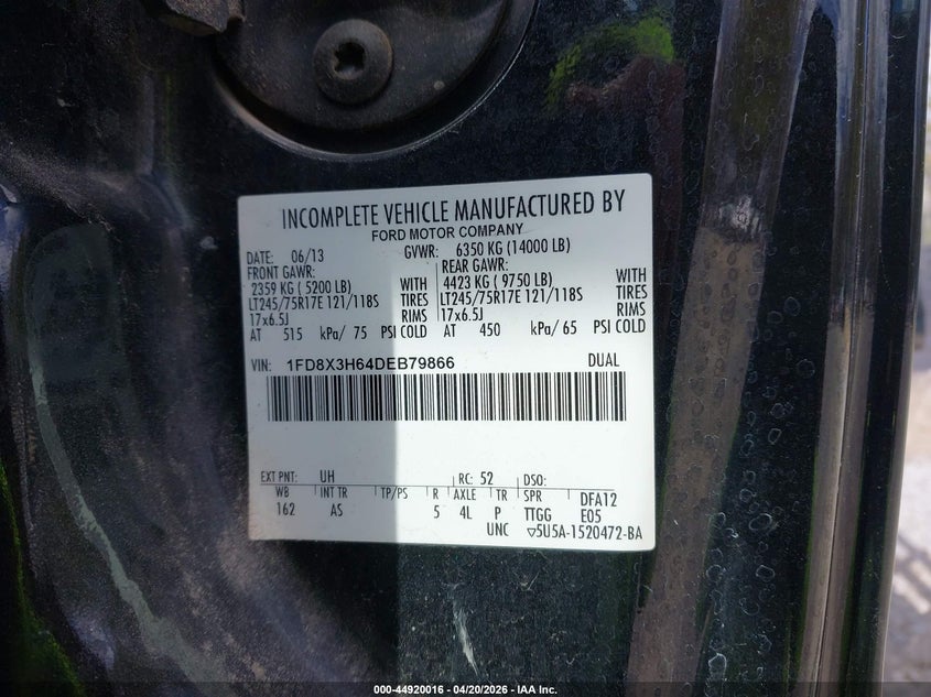2013 Ford VIN 1FD8X3H64DEB79866 IAAI salvage auction — ALL OVER, Sf97 (New York), sold $8,075 on 2026-07-31 (photo 9)