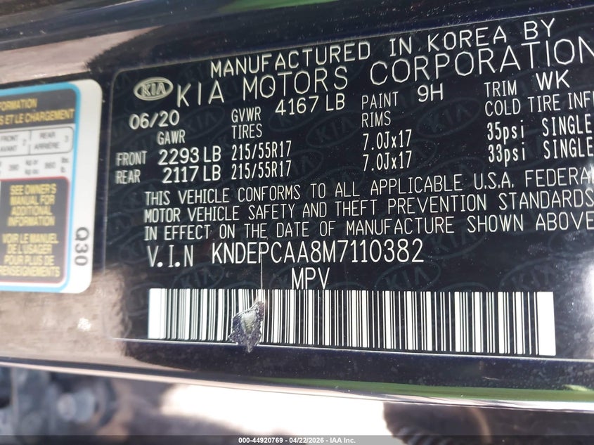 2021 Kia Seltos VIN KNDEPCAA8M7110382 IAAI salvage auction — REAR END, Scrap (Michigan), sold $4,425 on 2026-07-16 (photo 9)