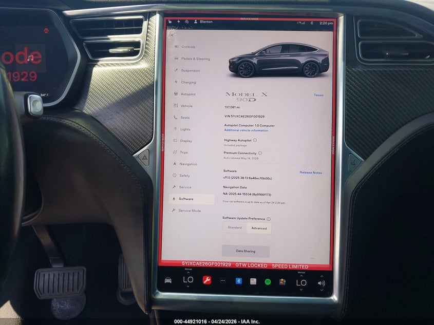 2016 Tesla Model x VIN 5YJXCAE26GF001929 IAAI salvage auction — REAR END, Salvage (Arizona), sold $5,700 on 2026-07-28 (photo 7)