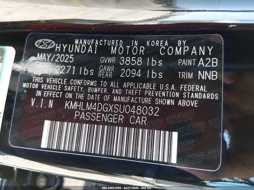 2025 Hyundai Elantra VIN KMHLM4DGXSU048032 IAAI salvage auction — LEFT REAR, Salvage Title, sold $4,950 on 2026-07-09 (photo 9)