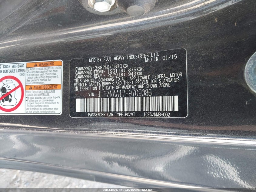 2015 Scion Fr-s VIN JF1ZNAA17F9709086 IAAI salvage auction — HAIL, Original (Texas), sold $4,200 on 2026-08-24 (photo 9)