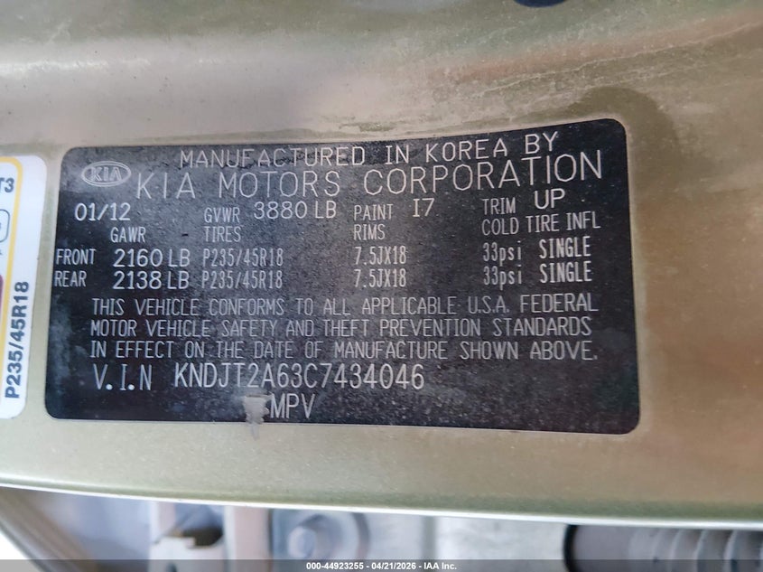 2012 Kia Soul VIN KNDJT2A63C7434046 IAAI salvage auction — FRONT END, Salvage (Kansas), sold $350 on 2026-07-16 (photo 9)