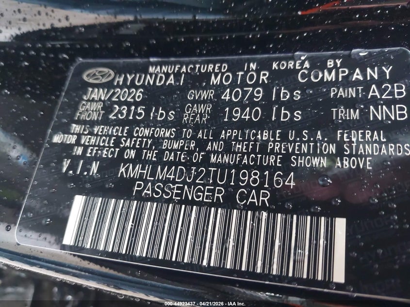 2026 Hyundai Elantra VIN KMHLM4DJ2TU198164 IAAI salvage auction — FRONT END, Salvage Title, sold $1,800 on 2026-07-21 (photo 9)