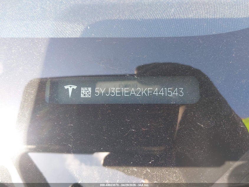 2019 Tesla Model 3 VIN 5YJ3E1EA2KF441543 IAAI salvage auction — RIGHT SIDE, Bill Of Sale (Washington), sold $6,600 on 2026-08-03 (photo 9)