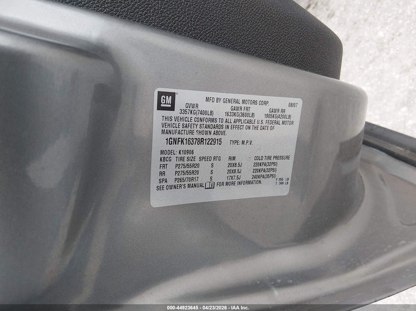2008 Chevrolet Express VIN 1GNFK16378R122915 IAAI salvage auction — FRONT END, Salvage (Kansas), sold $675 on 2026-07-09 (photo 9)
