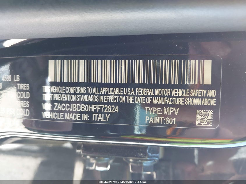 2017 Jeep Renegade VIN ZACCJBDB0HPF72824 IAAI salvage auction — FRONT END, Salvage (New Jersey), sold $1,650 on 2026-07-28 (photo 9)