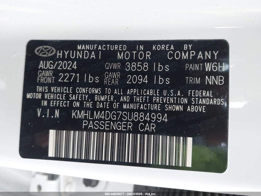 2025 Hyundai Elantra VIN KMHLM4DG7SU884994 IAAI salvage auction — SUSPENSION, Salvage (Rhode Island), sold $4,500 on 2026-07-28 (photo 9)