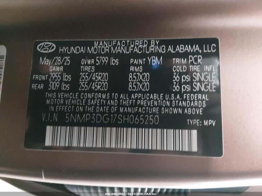 2025 Hyundai Santa fe VIN 5NMP3DG17SH065250 IAAI salvage auction — LEFT SIDE, Salvage (Minnesota), sold $9,100 on 2026-07-28 (photo 9)