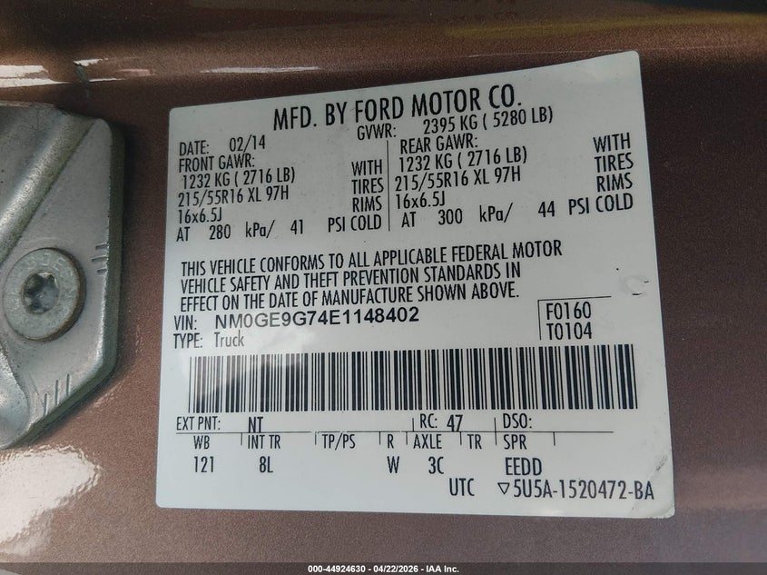 2014 Ford Transit VIN NM0GE9G74E1148402 IAAI salvage auction — FRONT END, Salvage (Illinois), sold $1,000 on 2026-07-07 (photo 9)