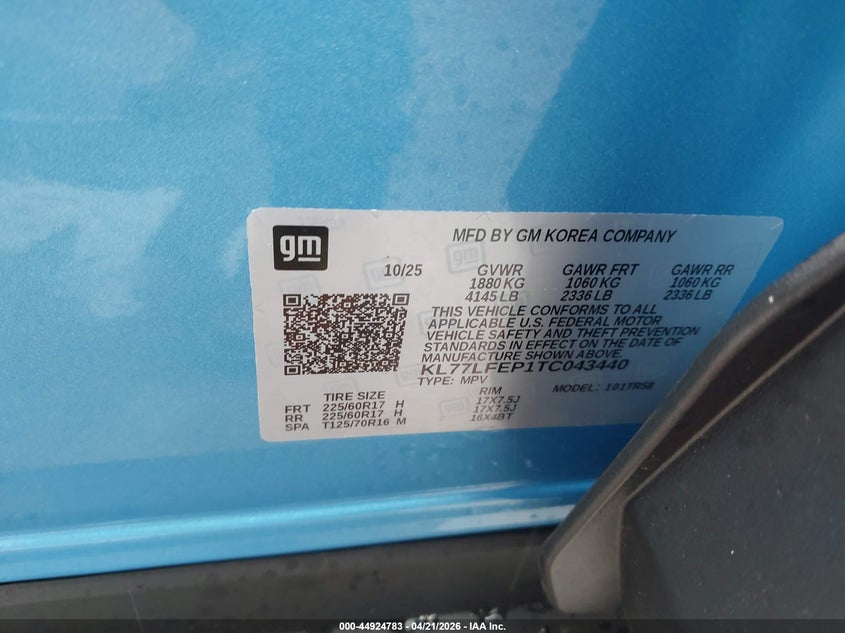 2026 Chevrolet Trax VIN KL77LFEP1TC043440 IAAI salvage auction — LEFT REAR, Original (Texas), sold $6,000 on 2026-07-14 (photo 9)