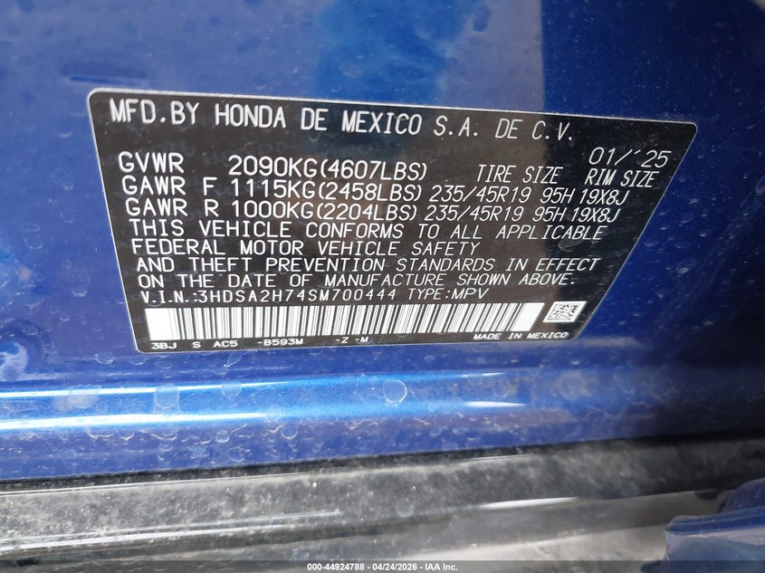 2025 Acura Adx VIN 3HDSA2H74SM700444 IAAI salvage auction — UNKNOWN, Salvage (North Carolina), sold $17,600 on 2026-07-28 (photo 9)