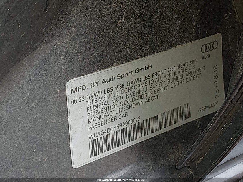 2024 Audi Rs3 VIN WUAG4DGY5RA900022 IAAI salvage auction — FRONT END, Salvage (Maine), sold $22,100 on 2026-07-13 (photo 9)