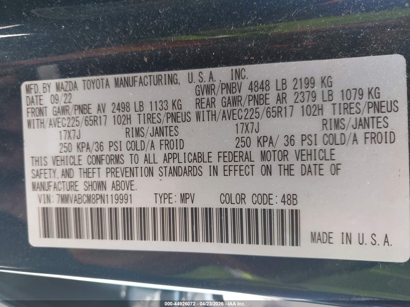 2023 Mazda Cx-50 VIN 7MMVABCM8PN119991 IAAI salvage auction — FRONT END, Salvage (Missouri), sold $5,600 on 2026-07-07 (photo 9)