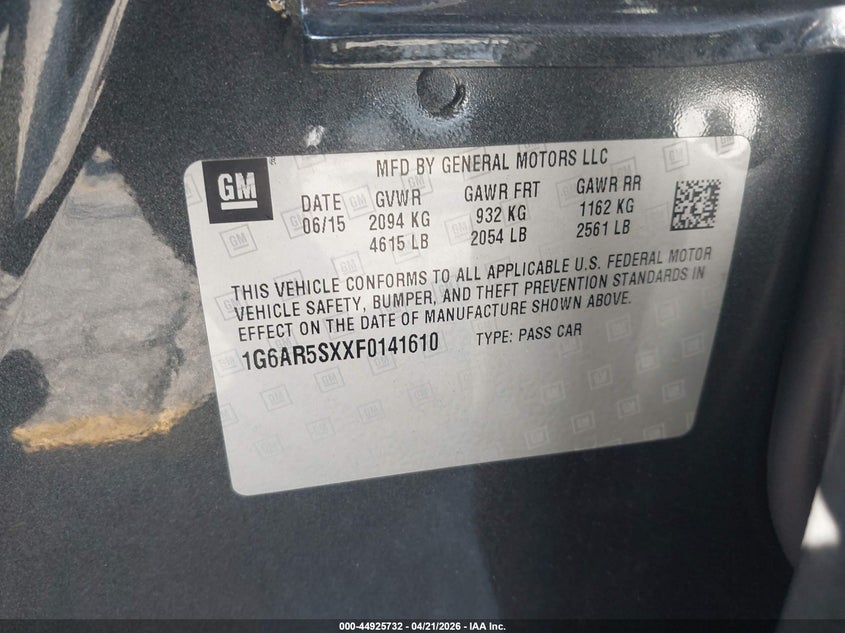 2015 Cadillac Cts VIN 1G6AR5SXXF0141610 IAAI salvage auction — LEFT FRONT, Salvage Title, sold $3,250 on 2026-08-03 (photo 9)