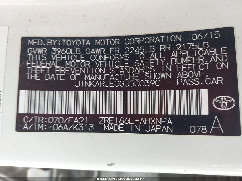 2016 Scion Im VIN JTNKARJE0GJ500390 IAAI salvage auction — FRONT END, Salvage (Alabama), sold $1,050 on 2026-07-08 (photo 9)