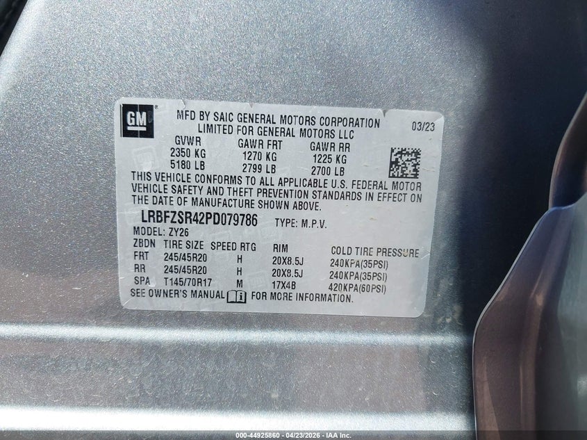 2023 Buick Envision VIN LRBFZSR42PD079786 IAAI salvage auction — RIGHT FRONT, Salvage (Indiana), sold $8,500 on 2026-07-19 (photo 9)