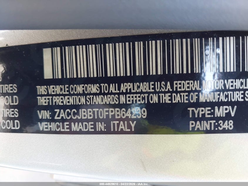 2015 Jeep Renegade VIN ZACCJBBT0FPB64239 IAAI salvage auction — SIDE, Salvage (Illinois), sold $1,350 on 2026-08-26 (photo 9)