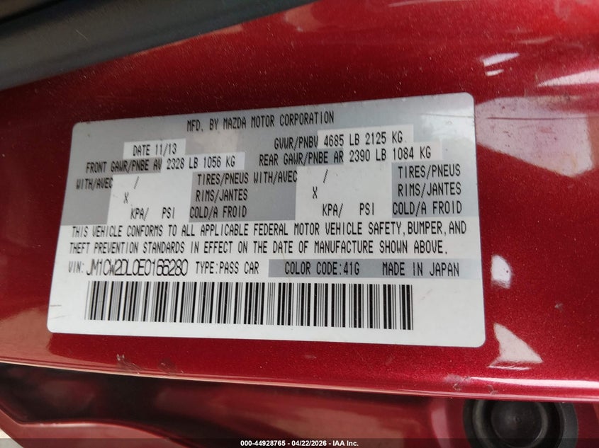 2014 Mazda 5 VIN JM1CW2DL0E0166280 IAAI salvage auction — REAR END, Salvage - Greater Than 75% (Maryland), sold $1,650 on 2026-07-08 (photo 9)