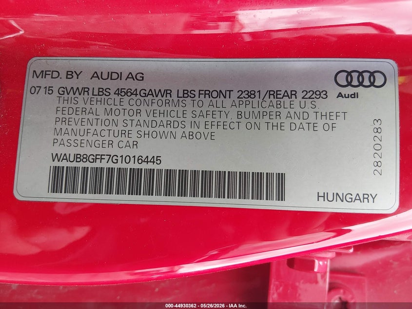 2016 Audi A3 VIN WAUB8GFF7G1016445 IAAI salvage auction — LEFT FRONT, Salvage (Ohio), sold $2,000 on 2026-07-17 (photo 9)