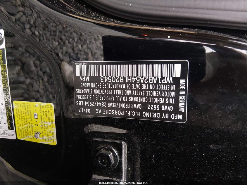 2017 Porsche Macan VIN WP1AB2A54HLB20543 IAAI salvage auction — FRONT END, Salvage Title, sold $7,500 on 2026-08-11 (photo 9)