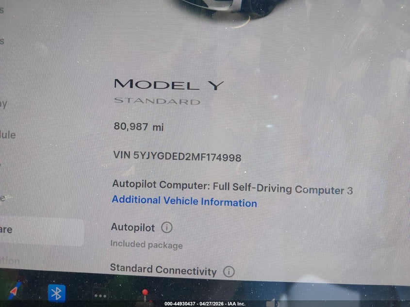 2021 Tesla Model y VIN 5YJYGDED2MF174998 IAAI salvage auction — FRONT END, Salvage Title, sold $7,525 on 2026-08-24 (photo 7)