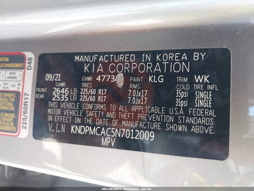 2022 Kia Sportage VIN KNDPMCAC5N7012009 IAAI salvage auction — RIGHT FRONT, Salvage (Idaho), sold $50 on 2026-07-21 (photo 9)