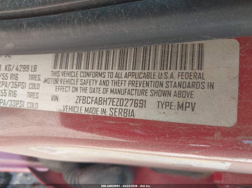 2014 Fiat 500l VIN ZFBCFABH7EZ027691 IAAI salvage auction — FRONT END, Salvage (California), sold $200 on 2026-07-28 (photo 9)