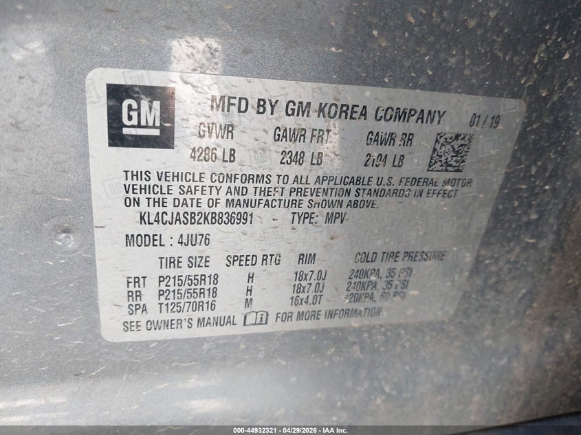2019 Buick Encore VIN KL4CJASB2KB836991 IAAI salvage auction — FRONT END, Original (Texas), sold $1,000 on 2026-07-21 (photo 9)