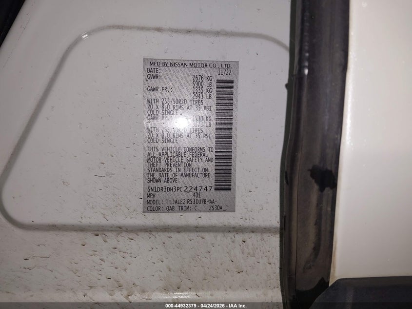 2023 Nissan Pathfinder VIN 5N1DR3DH3PC224747 IAAI salvage auction — SIDE, Salvage (Alabama), sold $8,100 on 2026-07-31 (photo 9)